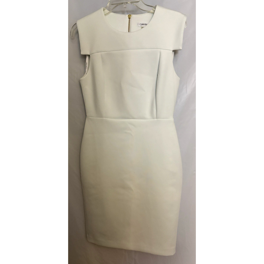 Calvin Klein Women's Sleeveless Rhinestone Scuba Sheath Dress White Size 6